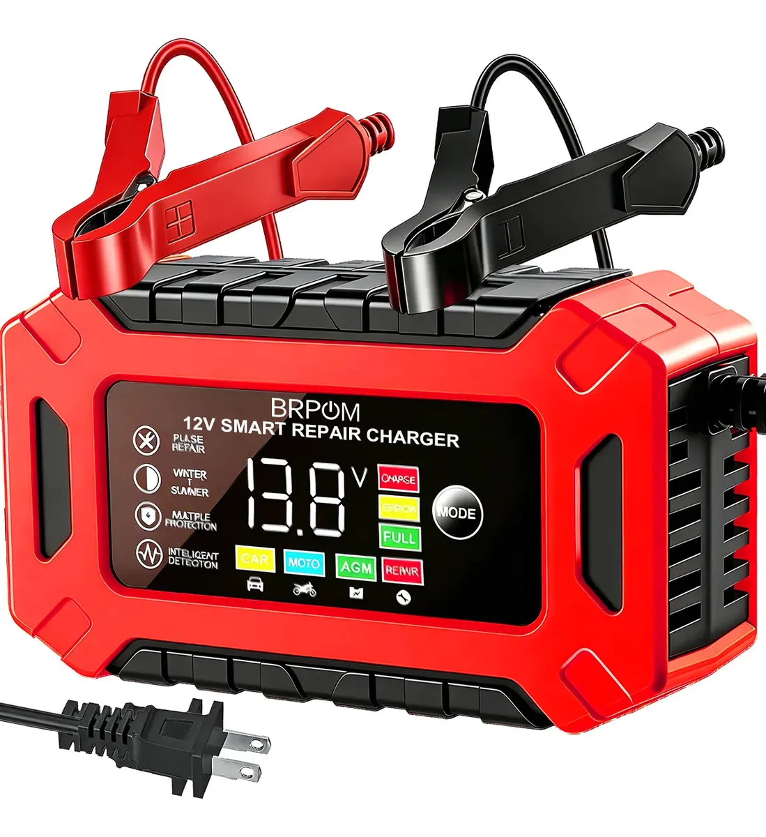 12v Cargador Rápido Inteligente Brpom Cargador Con Reparación De Pulso Para Automóvil, Moto, Camión Cortacésped Calcium Gel Agm Mf Sla Efb Vrla Baterías Ml163 Rojo Y Negro
