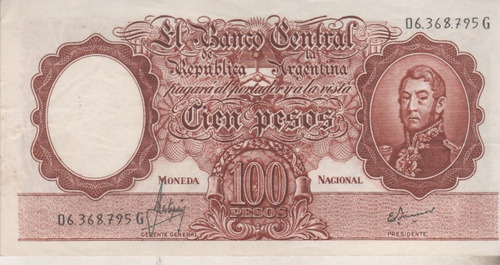 Argentina 100 Pesos Moneda Nacional * Año 1969 Serie G