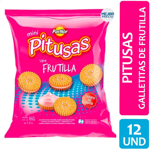 Galletitas Pitusas Frutilla Mini Galletas Rellenas - X12