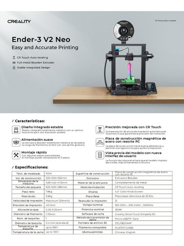 Impresora 3d Creality Ender-3 V2 Neo Nivelación Automática