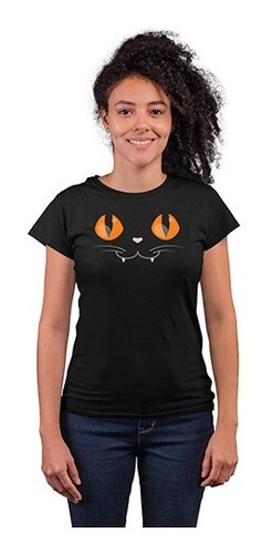 Playera Disfraz - Mujer - Halloween - Gato Ojos Naranja