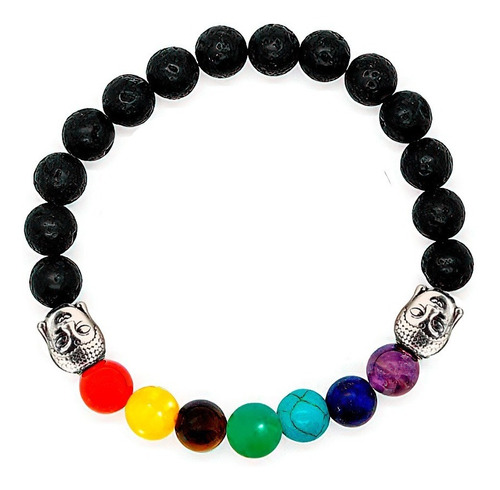 Pulsera Buda 7 Chakras Cuarzos Piedra Volcánica + Estuche