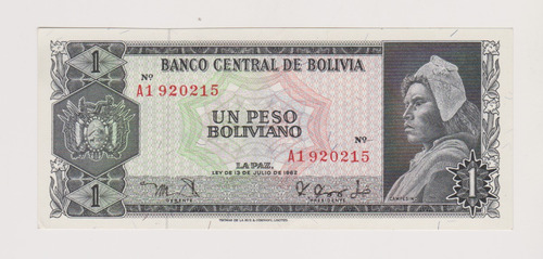 Billete Bolivia 1 Boliviano Año 1962 Sin Circular-