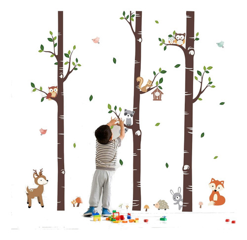 Vinilo Decoración Infantil - Animales Bosque Árboles 1.74m