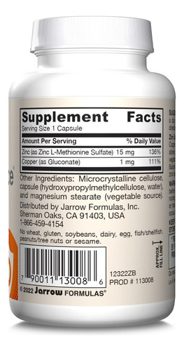 Zinc Balance Jarrow Formulas 100 Cápsulas