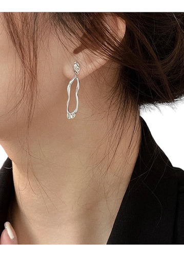 Aretes De Plata De Rey 925 Asimétrico Para Mujeres