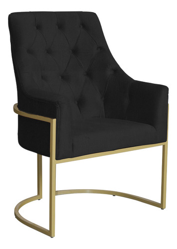 Poltrona Decorativa Vick Base Dourada Suede Preto
