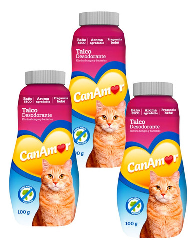 Baño En Seco Gato Pack X3 Unidades 100g Talco 