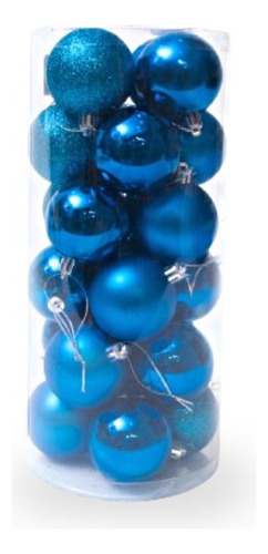Bolas De Navidad 6cm Adornos Arbol Navideños Valija X 24 Color Azul Globo Decoracion