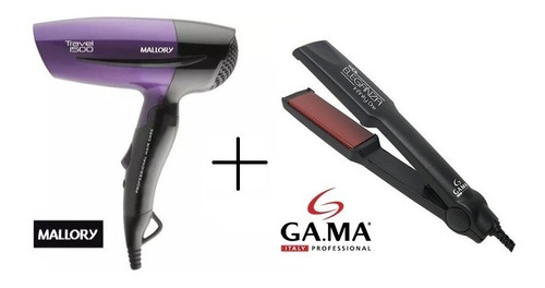 Kit Prancha Gama Eleganza Secador Cabelo Mallory Travel 1500