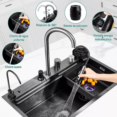 80*45*22cm Fregadero De Organizadores Cocina Tarja De Acero Inoxidable Led Duradero Elegante Y De Alta Gama Adecuado Para Múltiples Escenarios Plateado