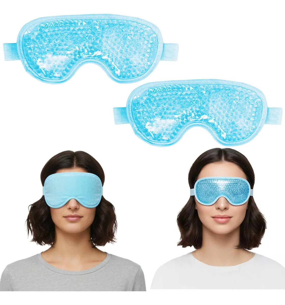Wfeantl 2pzs Mascara De Hielo Gel Antifaz Dormir Frias Calefaccion,para Dormir, Aliviar Ojeras,Bolsas Hinchazón,azul