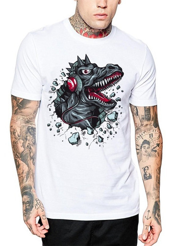 Polera Punk's Not Extinct Dinosaurio Blanca