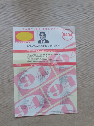 Elecciones Nacionales 1994 Partido Colorado Lista 94 (Usado)
