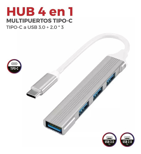 Hub Usb Tipo - C A 4 Puertos 1 Usb 3.0 Y 3 Usb 2.0