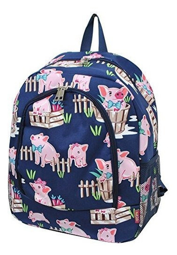 Happy Pig Town Print Ngil Canvas School Backpack