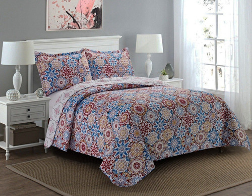 Imagen 6 de 6 de Cubrecama Quilt Cover Reversible +fundas Twin Calgary D3