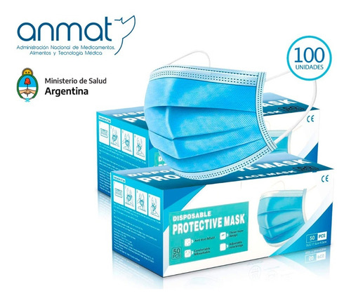 Barbijo Tricap Elástico Clip Nasal X100 Importador A N.ma.t