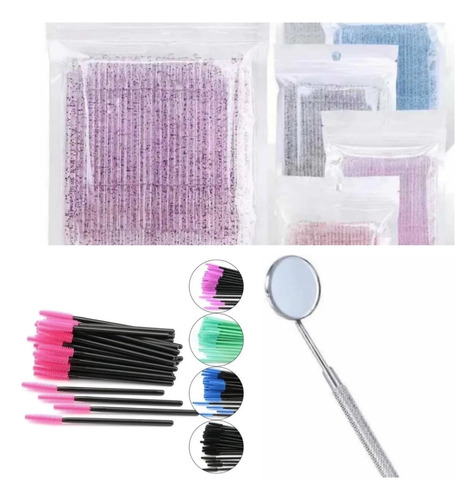 Espejo Lash+50cepillos+paquete 100 Microbrush Para Pestañas Diferentes Colores