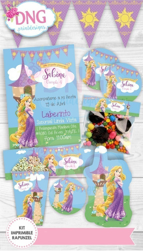 Kit Imprimible Invitaciones Candy Bar Png / Rapunzel