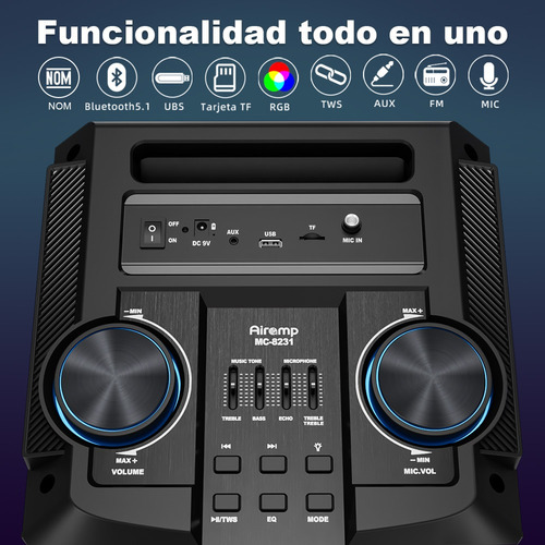 Bocinas Bluetooth Subwoofer Karaoke Portatil 8 Pulgadasx2 Negro