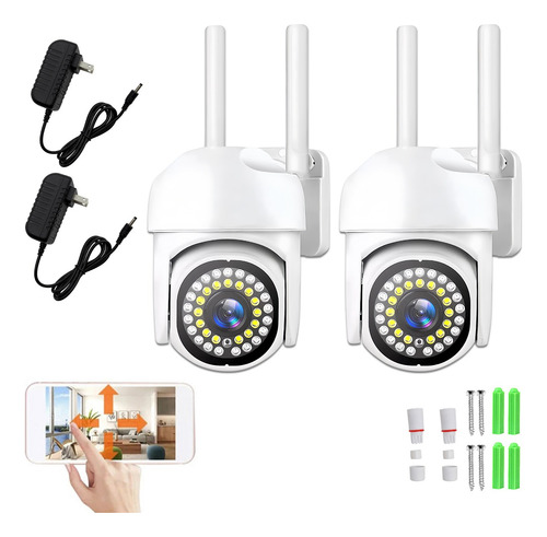 Cámara De Seguridad Ip66 Wifi Hd Visión Nocturna Alarma 2pz Blanco