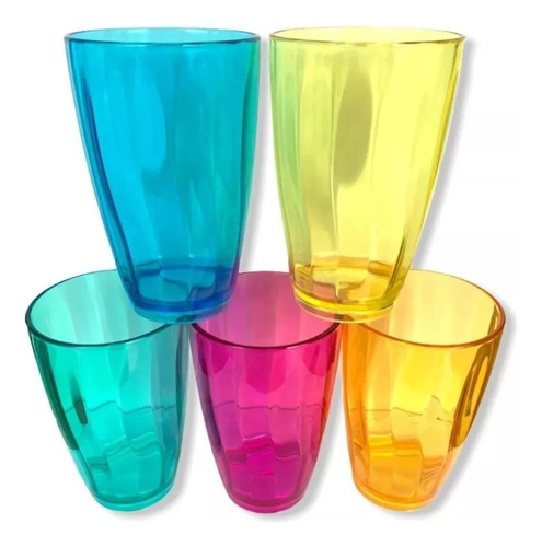 Vaso Plastico Acrilico Transparente Colores Facetado Pack X8