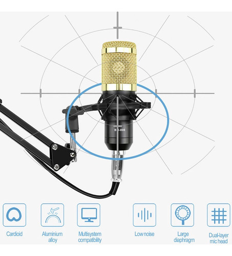 Microfono Condensador Con Soporte Brazo Tarjeta Sonido V8 G3
