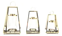 Comprar Juego De 3 Faroles Dorados Porta Velas Decoración Fiestas  