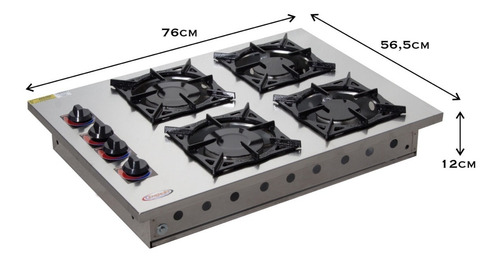 Imagem 4 de 9 de Fogão 4 Bocas Cooktop Inox Alvenaria Embutir 20x20 Itajobi
