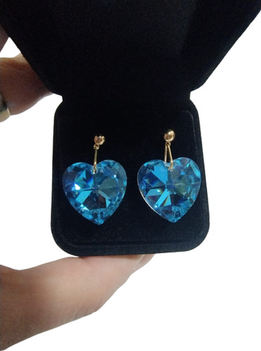 Brincos Cristal Swarovski Blue Ab 2,0cm Folheado Ouro 18k