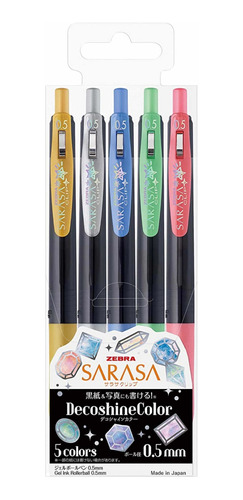 Set Zebra Sarasa Decoshine 5 Lápices Gel 0.5mm - Japonés