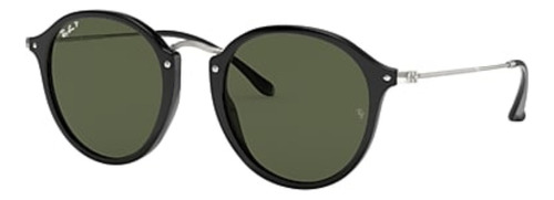 Óculos de sol Ray-Ban Round Fleck Standard armação de acetato cor gloss black, lente green de cristal clássica, haste silver/black de metal - RB2447