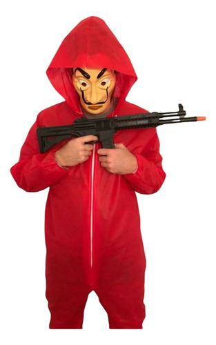 Disfraz Casa De Papel Combo + Máscara + Ametralladora Rojo L