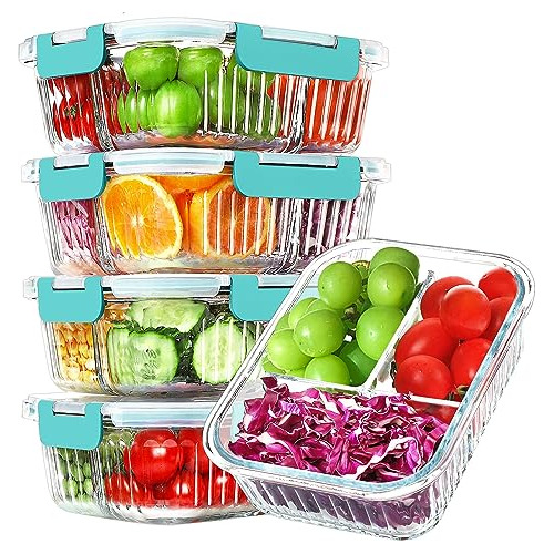 Komuee Containers 3 Compartimiento Con Tapas, 5 Pack 4vh8g