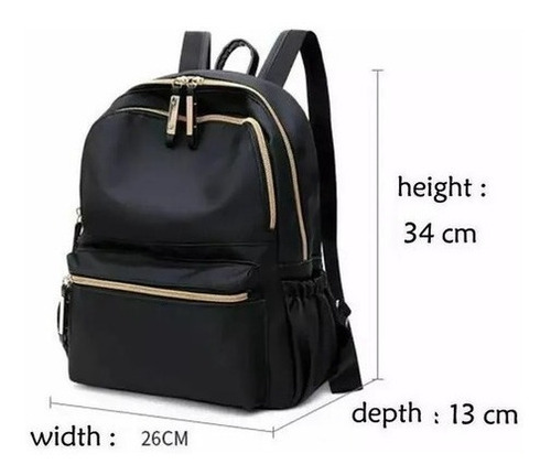 Mochila Mujer Impermeable Cartera Negro Con Dorado Premium