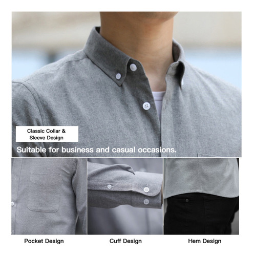 Camisa Para Hombre, Diseño De Dobladillo Con Botones, Algodó