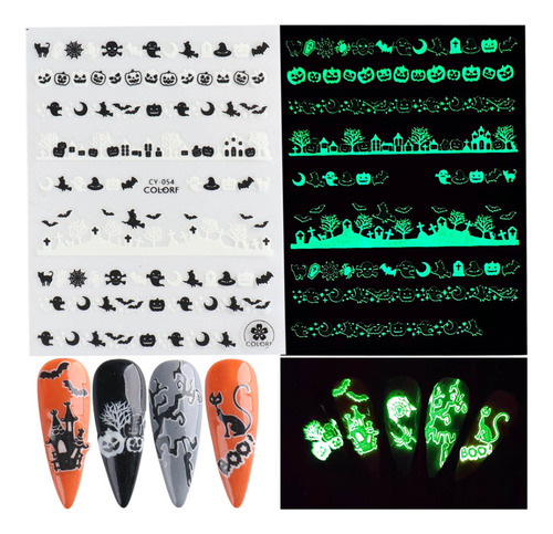 Adesivos Autoadesivos H Nail Luminous Halloween Spider Skul
