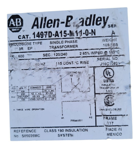 Transformador Seco 5 Kva 1 Fase Allen Bradley 600v -240/120v