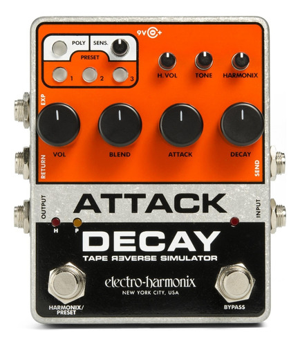 Pedal Electro Harmonix Attack Decay Tape Reverse Palermo Color Naranja-negro-blanco