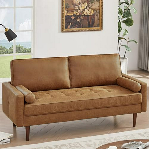 Sofá Loveseat  Con Cojines, Cuero Sintético, Estilo Moderno.