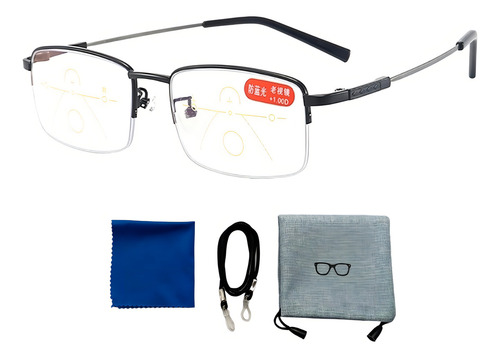Armazón De Lentes Anti Luz Azul Lectura Uso Diario Antifatiga Multi, Focal Para Computadora Celular Leer Con Protección Uv400 Color Negro 3.0