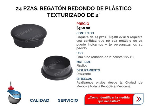 Regatón Tapón Redondo De Plástico Texturizado 2 PuLG Paq 24 