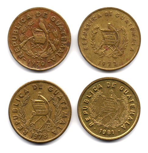 Guatemala 1 Centavo 1970 1973 1978 1981 4 Tipos Diferentes