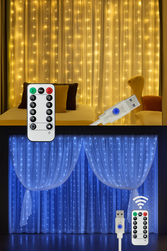 Luz Alambre Navideña Con Control 3x2mts 300 Luces Calido 3x2