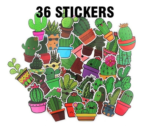 Sticker Cactus, Suculentas, Plantas - 36 Pcs - Mod 3