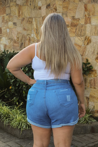 Imagem 2 de 5 de Short Feminino Jeans Curto C Lycra Plus Size Cinto E Fivela