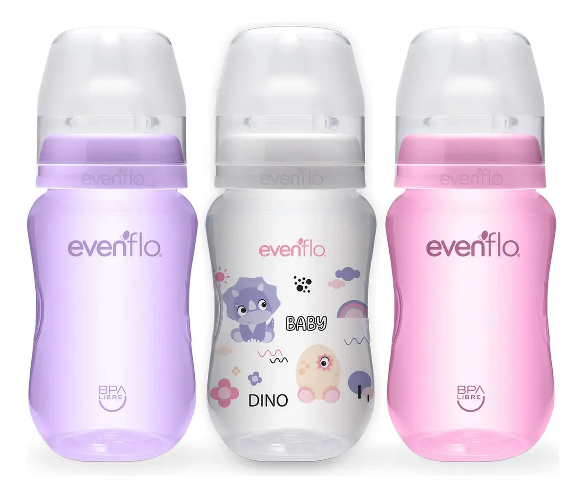 Pack x3 Biberones Evenflo Cuello Ancho 270ml Niña