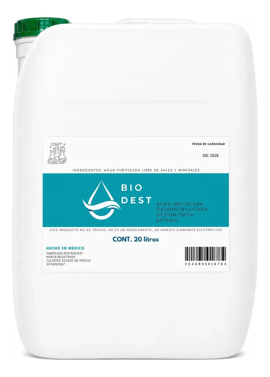 Agua Destilada, Desmineralizada Biodest 20 Litros
