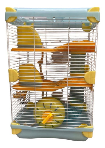 Jaula Para Hamster Casa Rueda Tunel Soga 27.5x20.5x42.5 Color Celeste
